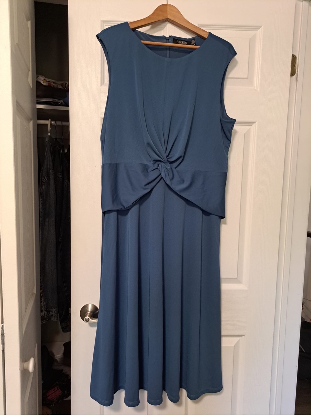 Ralph Lauren Blue Sleeveless Knot-Front Midi Dress